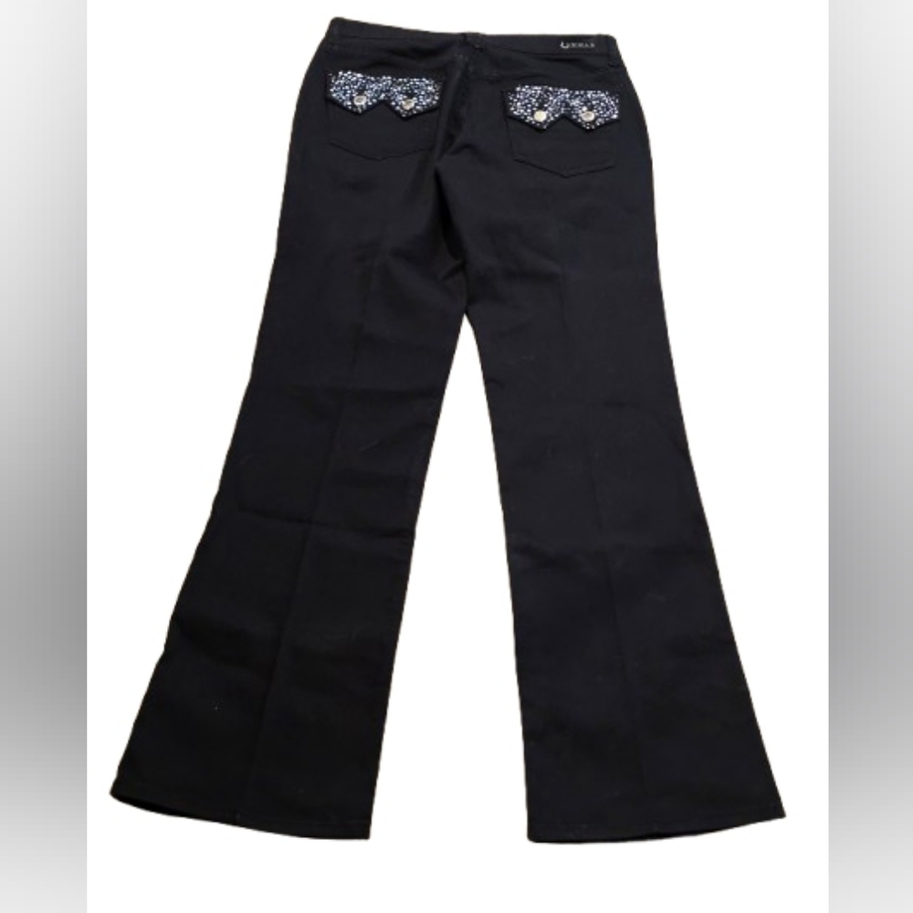 Vintage Lawman Women's Black Western Flare Jeans Rhinestone Pocket 13/14 W32 L32